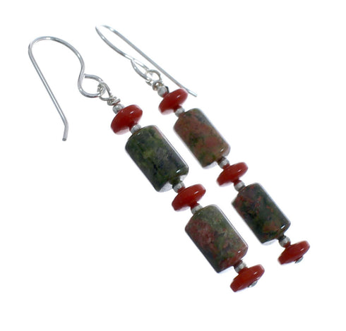 Native American Coral and Jasper Sterling Silver Bead Earrings JX126899